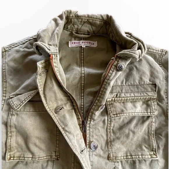 Free People Utility Jacket Olive Green size XS 100% Cotton Military Style Cargo - Picture 3 of 14